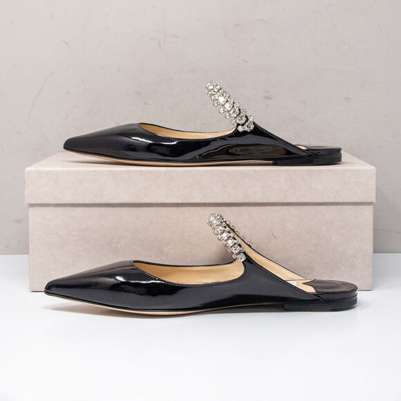 Jimmy Choo Bing Crystal Strap Patent Leather Flat Mules Size 6.5 US (36.5 EU) - Picture 3 of 9
